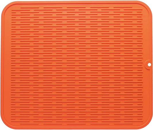 Silicone Dish Drying Mat for Multiple Usage,Easy clean,Eco-friendly,Heat-resistant Silicone Mat for Kitchen Counter or Sink,Refrigerator or Drawer Liner Orange XL 18 inches x 16 inches