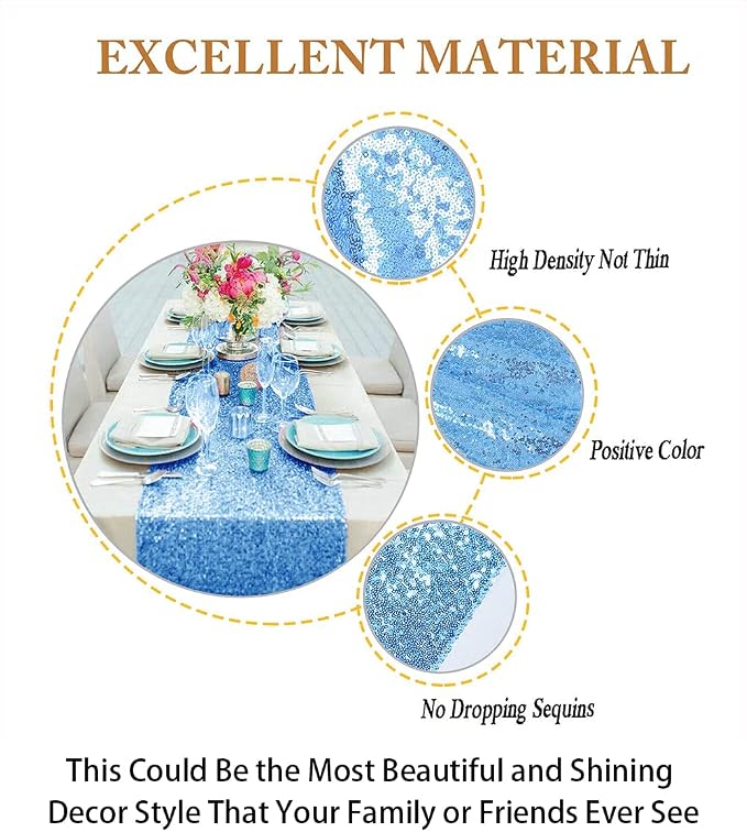ShiDianYi Baby Blue Sequin Table Runner - Image 5