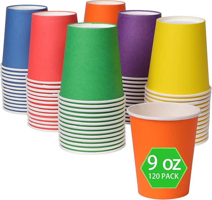 120-Pack 9 oz Rainbow paper cups, Disposable Colorful Paper Cups, Suitable by Sveikie