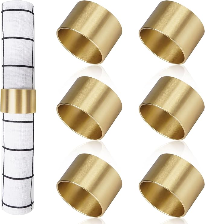 Solid Brass Napkin Rings Set of 6 Natural Brass Color Ring Retro Style Dining - Image 7