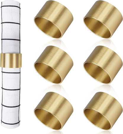 Solid Brass Napkin Rings Set of 6 Natural Brass Color Ring Retro Style Dining - Image 7