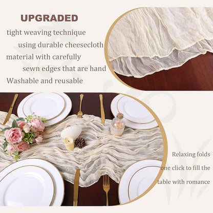 13.3FT Beige Cheesecloth Table Runner Easter Spring Boho Gauze Table Runner - Image 5