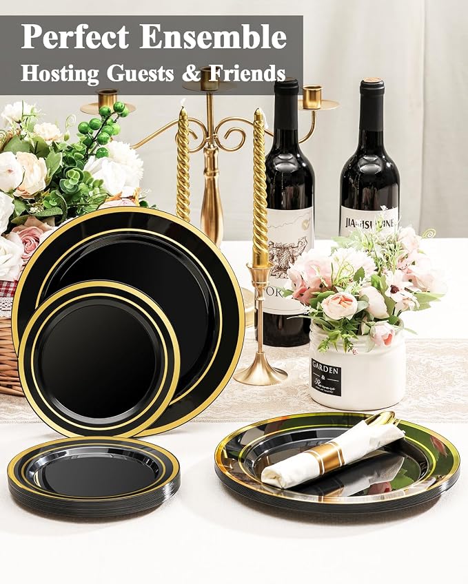 BESTSTAR 200PCS Black Plastic Plates Set - Image 3