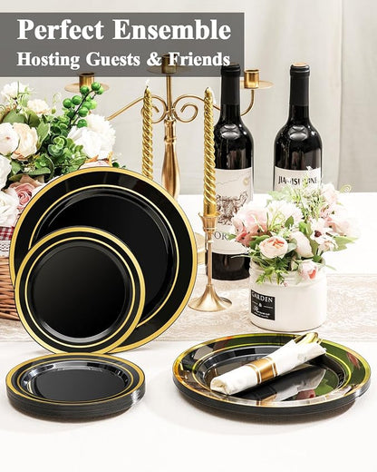 BESTSTAR 200PCS Black Plastic Plates Set - Image 3