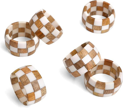 ALPHA Living HOME Rustic Napkin Rings Setof 12 - Handmade Epoxy & Wood Napkin Holders for Table Decor, Wedding, Easter, Thanksgiving, Party & Dining – Modern Farmhouse Accessories (Brown Cream)