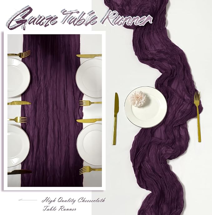 15 Pack Dark Purple Cheesecloth Table Runner 17 x 108 inch Cheese Cloth Table - Image 6