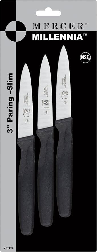 Mercer Culinary M23903 Millennia Black Handle, 3-Inch Slim Paring Knives by MercerCulinary