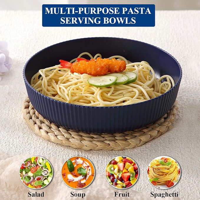 HOMQUEN Pasta Bowls Set of 6, 37oz Salad Bowls Blue Soup Bowls, Large Pasta - Image 8