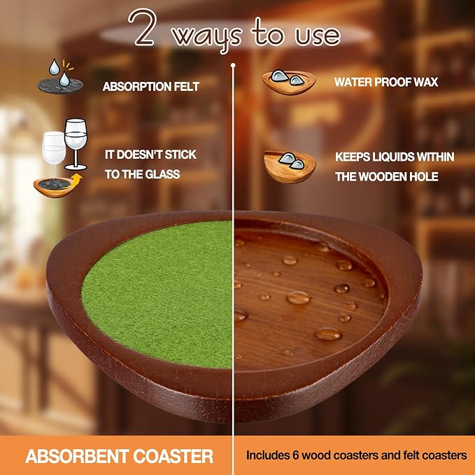6 Pcs Mid Century Modern Coasters Wood Absorbent Coaster - Image 4