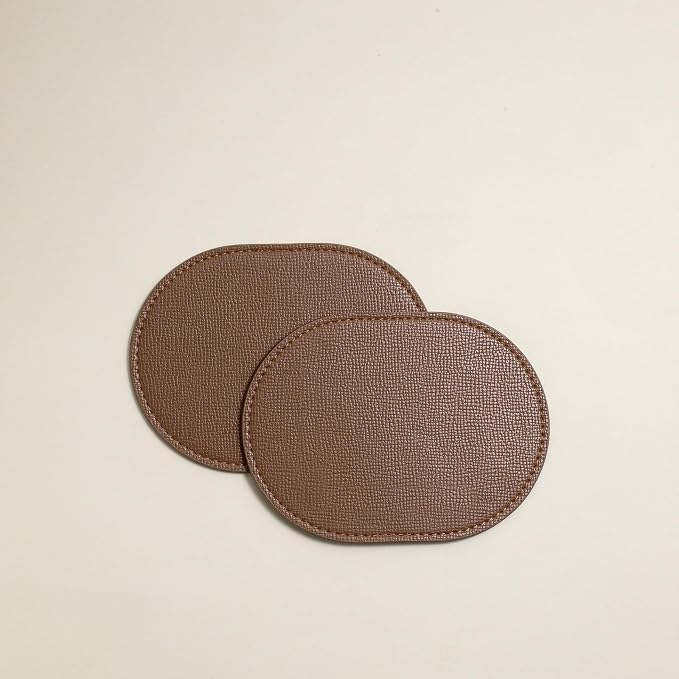OLETHA Aesthetic Oval Drink Coasters, Tan | Faux leather coasters - Image 2