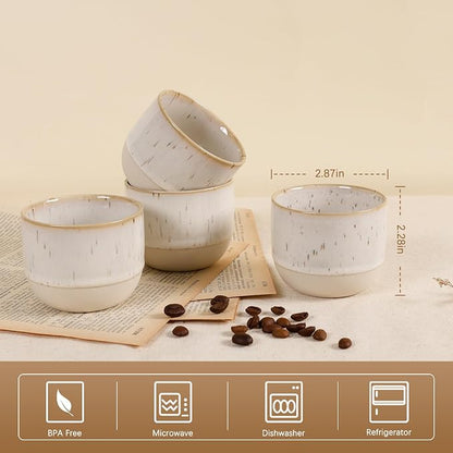 Ceramic Espresso Cups Set of 4, Double Walled Espresso Coffee Mugs - Image 4