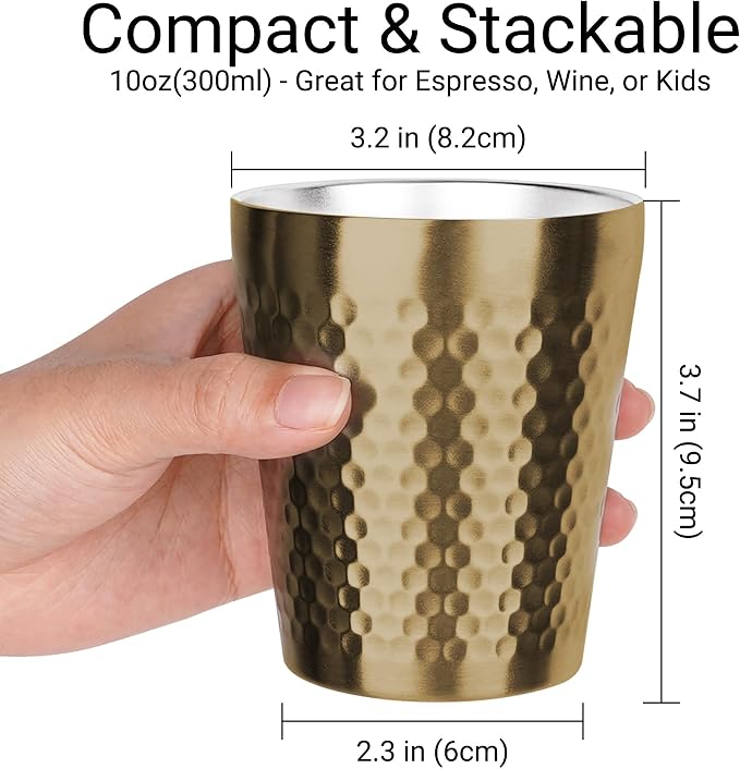 Adorila 10oz Stainless Steel Cups 4 Pack, Anti-Jam Ridge Design - Image 2