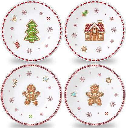 4 Set 10 Inch Christmas Dinner Plates Melamine Christmas Gingerbread Man by Afniimyapt