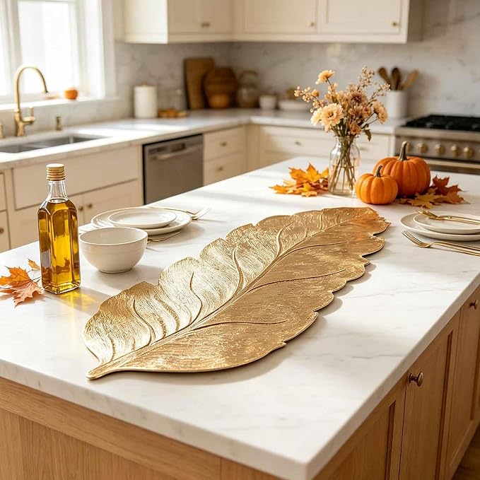 Gold Leaf Table Runner 36 Inch Small Dresser Vinyl Runner Fall Decor | Heat - Image 9