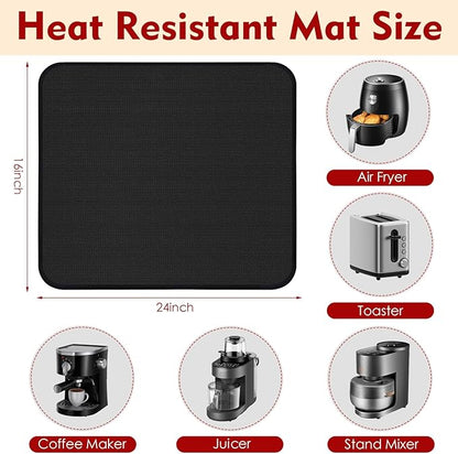 Heat Resistant Mats for Countertop,16x24 in Silicone Heat Resistant Mat for Air Fryer, Fireproof Pad for Coffee Maker,Toaster, Oven, Kitchen Countertop Protector Compatible with Ninja,COSORI, 2PCS