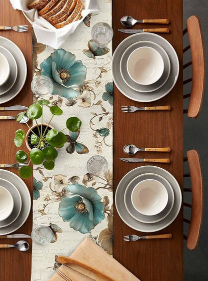Turquoise Tulip Table Runners 72 Inches Long, Spring Vintage Botanical Table - Image 5