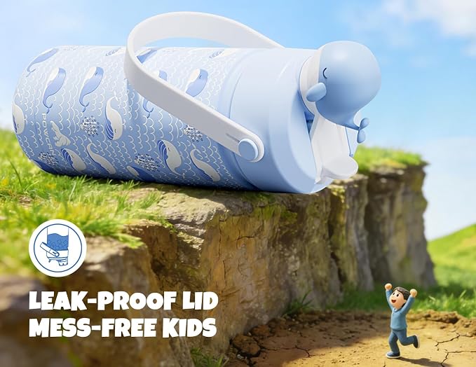 POWCAN 18 oz Kids Water Bottle for School: 2-in-1 Straw Spout Lid - Image 4