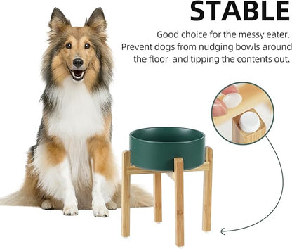 Ceramic Raised Dog Bowl Set, Elevated Dog Bowl with Stand, Food and Water Bowl for Large Breed Dogs, Weighted Pet Dishes(8.2'',60oz, Green)