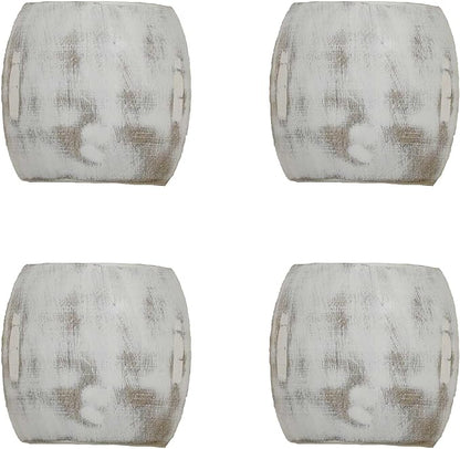 Split P Sun Washed Cuff Napkin Ring Set of 4 | Rustic Cream Mango Wood Napkin Holders with Antique Finish | 2" x 2.5" | Farmhouse, Coastal & Boho Table Decor