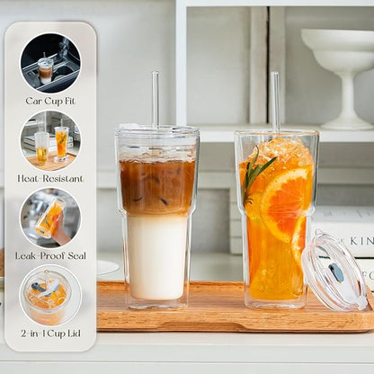 KEMORELA 2PCS 20oz Clear Double Wall Glass Cups - Image 4
