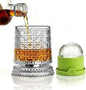 Spinning Whiskey Glass with Large Ice Ball Mold, 360° Rotating Crystal Rocks by Pewfugu