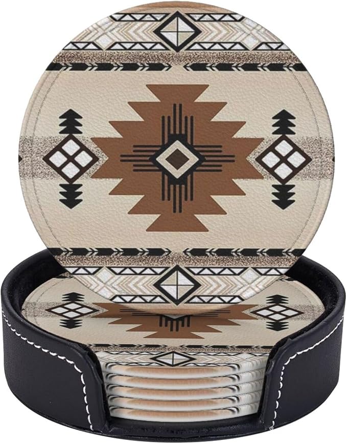 6 Pcs Native American Indians of The American Southwest Leather Coasters by Jfniub