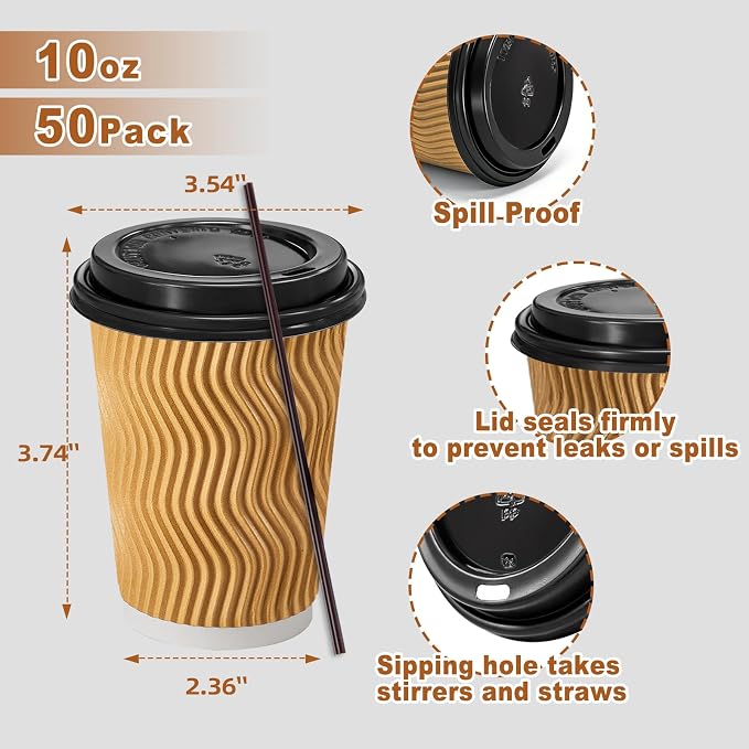 Lamosi 50 Pack 10 oz Disposable Coffee Cups - Image 2