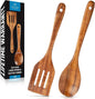 Zulay Kitchen Teak Wood Utensil Set – 2 Piece Large Wooden Cooking Spoon and by ZulayKitchen