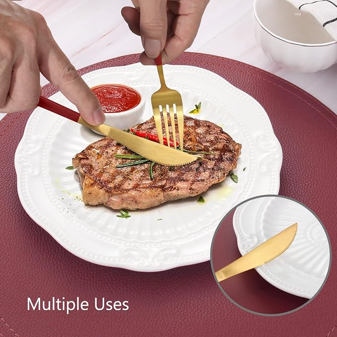 VANVRO Matte Red Gold Silverware Set, 20-Piece Stainless Steel Flatware Set - Image 5