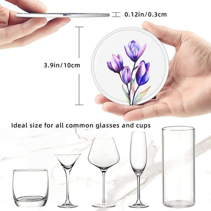Purple Flower Tulip Leather Coasters Set of 6 - Image 3