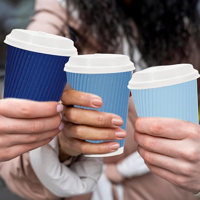 Whaline 100 Pcs Summer Dusty Blue Disposable Coffee Cups - Image 5