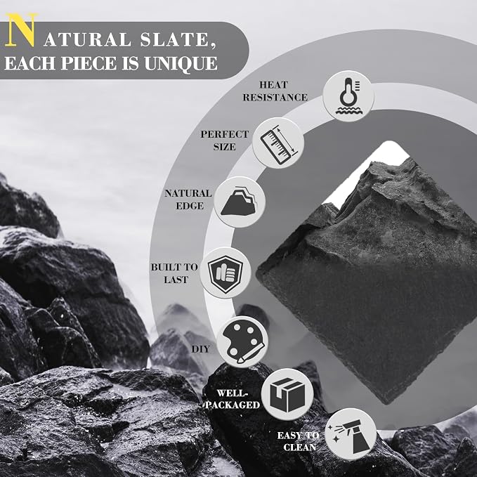 Slate Coasters Set of 8 with Metal Holder, Modern Stone Coasters - Image 3