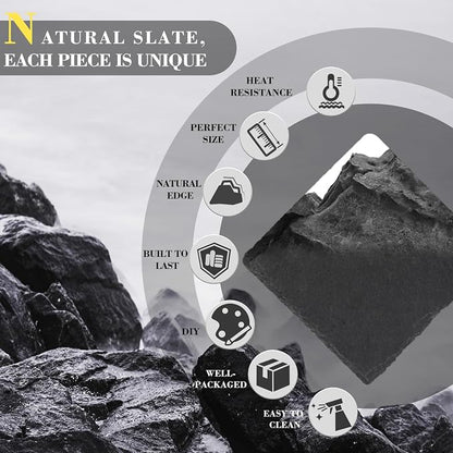 Slate Coasters Set of 8 with Metal Holder, Modern Stone Coasters - Image 3