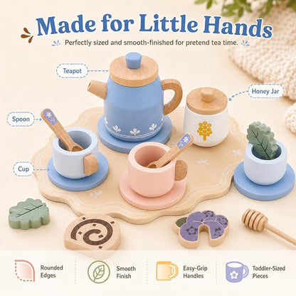 Wooden Blue Tea Set Toys - Image 4