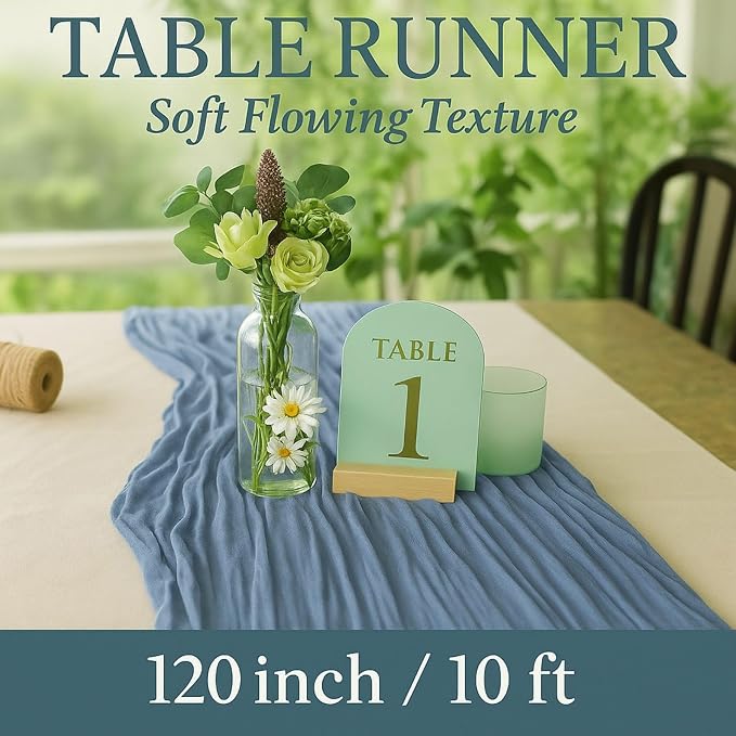 12 Pack Dusty Blue Cheesecloth Table Runner – 10FT Gauze Boho Table Runners - Image 2