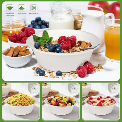 200 Pack 16 Oz Heavy Duty Paper Bowls - Bagasse Hot Soup Disposable Compostable Bowls, Disposable Bowls 16 Oz