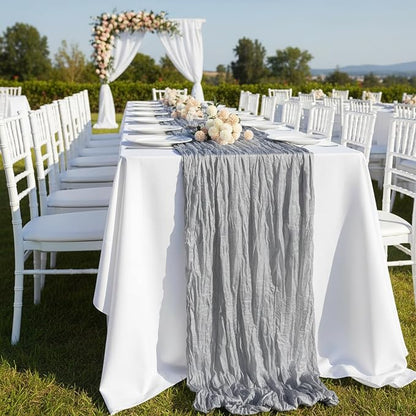 8 Pack Grey Cheesecloth Table Runner 120 Inch Boho Wedding Decor | Cheesecloth - Image 8