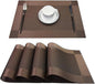 PIGCHCY Place Mats Heat-Resistant Non Slip Placemats Washable Easy to Clean Woven Vinyl Placemats for Dining Table (Set of 4, Brown)