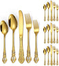 Retro Silverware Gold Set for 4 Stainless Steel Flatware Royal 20 Piece Cutlery by A%C2%B7HOUSEWARE