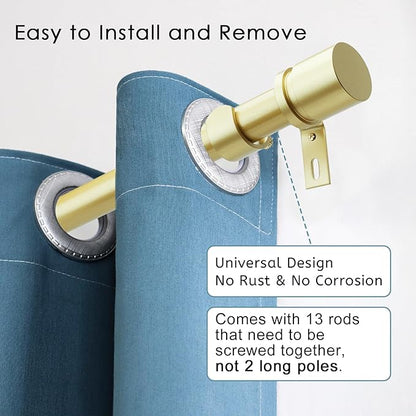 Curtain Rods for Windows 16 to 200 Inches Adjustable Length 1 Inch Diameter Window Curtain Rod with Aluminium Finials, Warm Gold