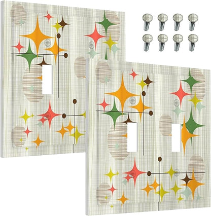 Decorative Light Switch Cover Mid Century Modern Retro Stars 2 Gang Wall Plate Double Toggle Switch Plate Receptacle Electrical Outlet Cover Switchplate for Bathroom Bedroom Decor（2 Pack）