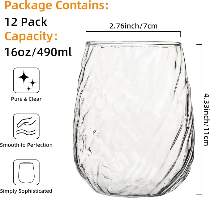 UMEIED 12-Pack Glass Tumbler Set, 16oz Twisted Design | Refractive Spiral - Image 2