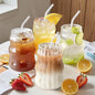 Ribbed Glass Cups Set of 4: 18OZ Vintage Aesthetic Iced Coffee Glasses by UHAPEER