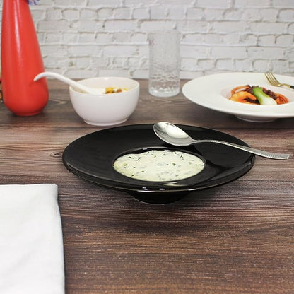 Ceramics Rimmed Soup Bowls 8.5 oz, Black 10.4 inch Exquisite small soup plate Set of 4, Pasta plates With Rim is the best choice for hotels, kitchens, fine restaurants and gourmets