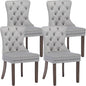 KCC Velvet Dining Chairs Set of 4, Upholstered High-end Tufted Dining Room Chair with Nailhead Back Ring Pull Trim Solid Wood Legs, Nikki Collection Modern Style for Kitchen, Light Grey