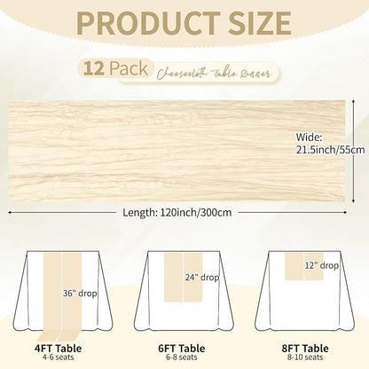 12 Pack Ivory Cheesecloth Table Runner 10Ft, Gauze Table Runners 21.5 x 120 inch - Image 2