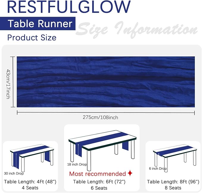 10 Pack Royal Blue Cheesecloth Table Runner 9FT Boho Gauze Fabric Table Runner - Image 4