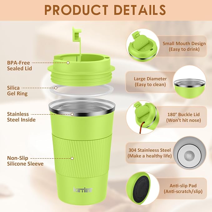 KETIEE Coffee Mug 12oz, Insulated Travel Mug - Image 3