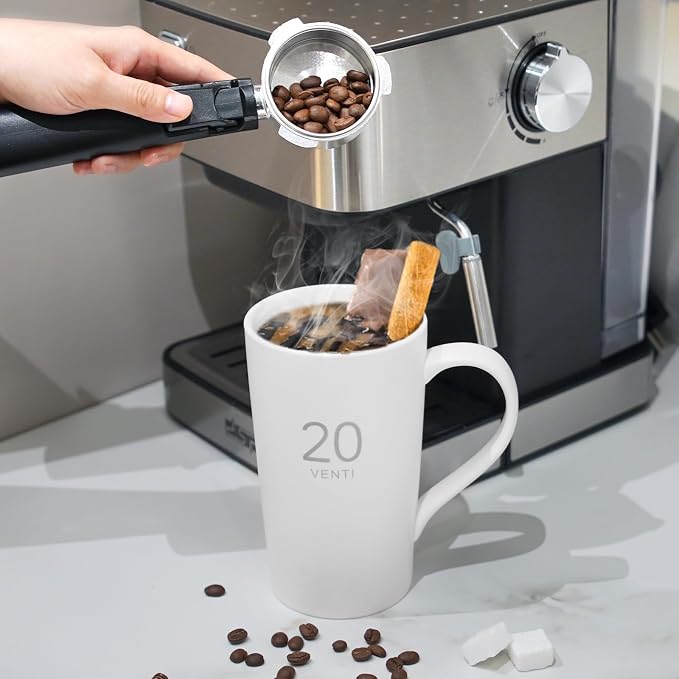 Number Large Coffee Mug Set of 2, Tall White Ceramic Coffee Cup, 20 oz Mug - Image 5