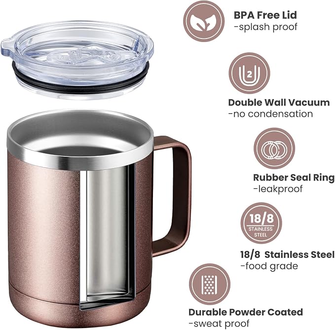 MEWAY 12oz Coffee Mug With Handle 2 Pack Bulk, Stainless Steel Insulated Travel - Image 2